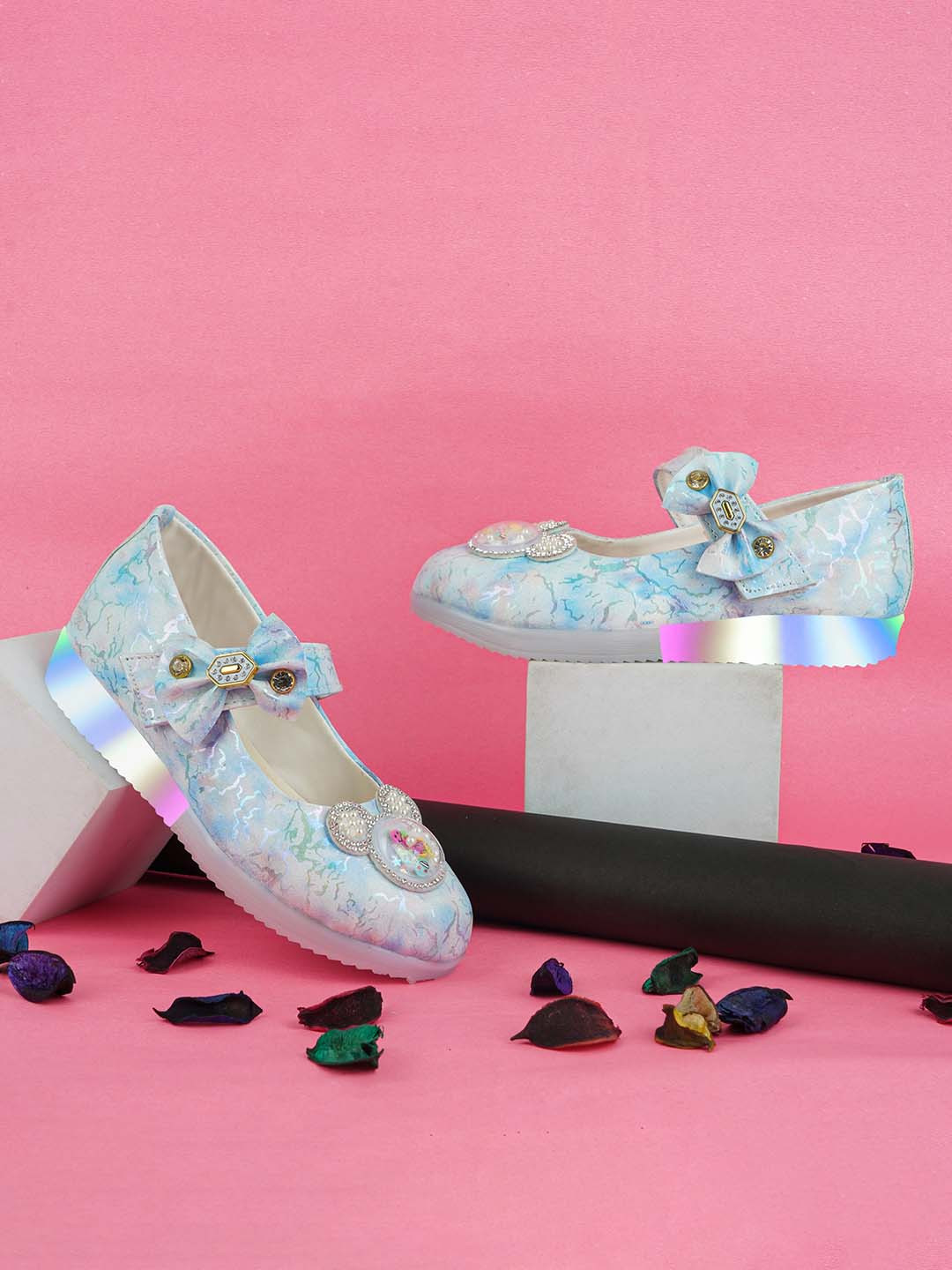 BAESD Girls Printed Bow Embellished Mary Jane