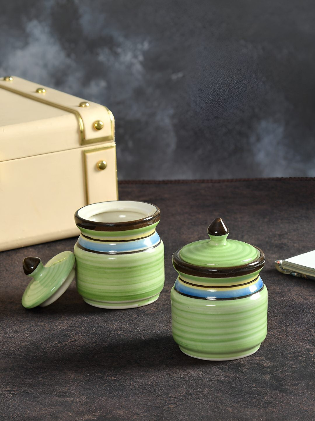 Clio'S Heritage Store Handmade Green Ceramic Dishwasher Safe Clip-On Jar