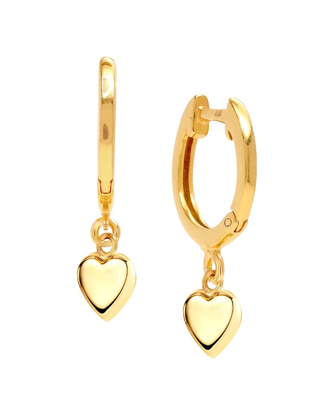 LeCalla 925 Sterling Silver BIS Hallmarked 14K Gold Plated Heart Shaped Hoop Earrings