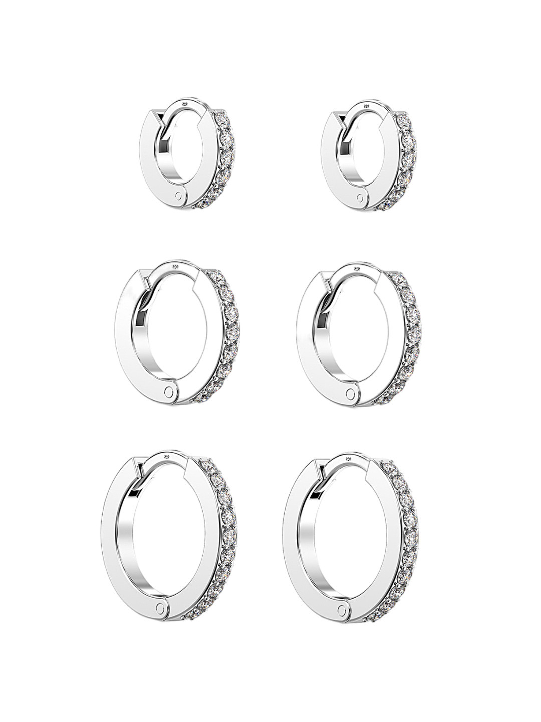 LeCalla Set Of 3 925 Sterling Silver Plated Contemporary Hoop Earrings