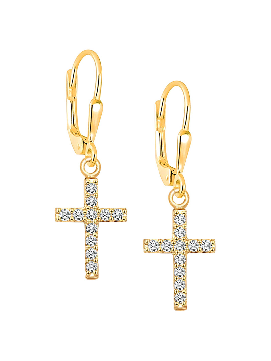 LeCalla 925 Sterling Silver BIS Hallmarked 14KT Gold-Plated Cross Shaped Hoop Earrings
