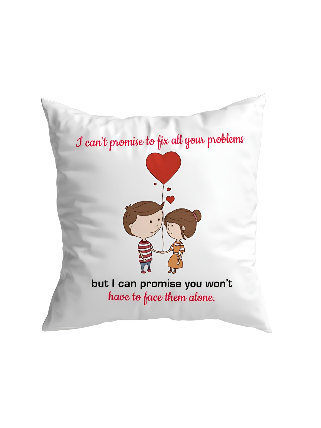 ARTBUG White & Red Printed Square Pillow Cover With Filler Gift