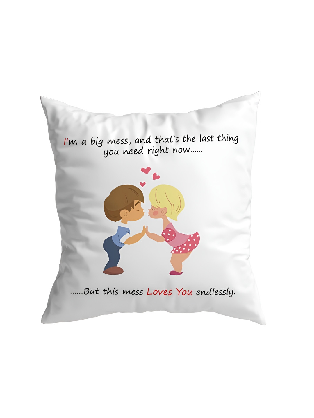 ARTBUG White & Yellow Printed Square Pre-Filled Cushion With Filler