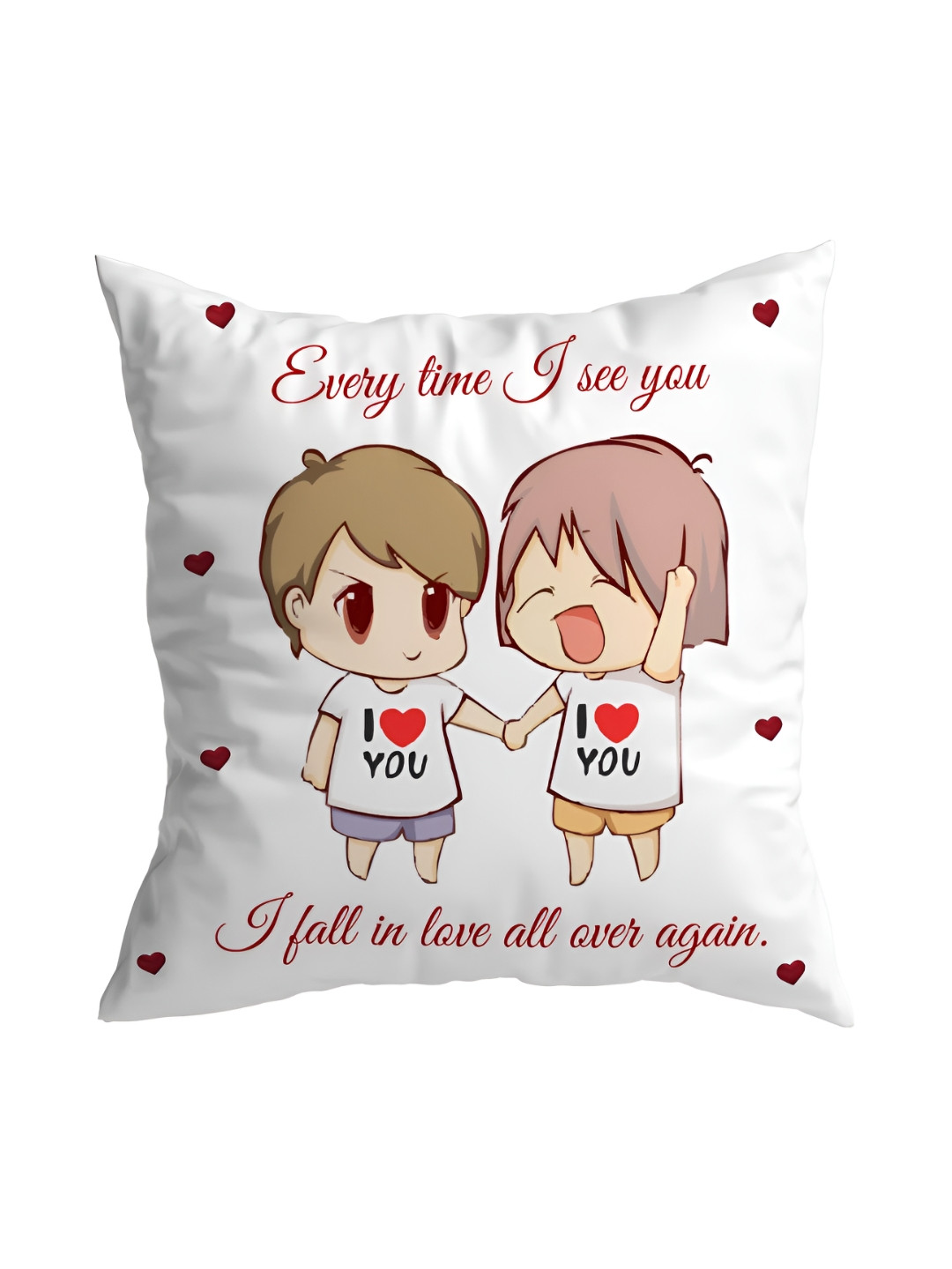 ARTBUG White & Pink Printed Pre-Filled Cushion With Filler