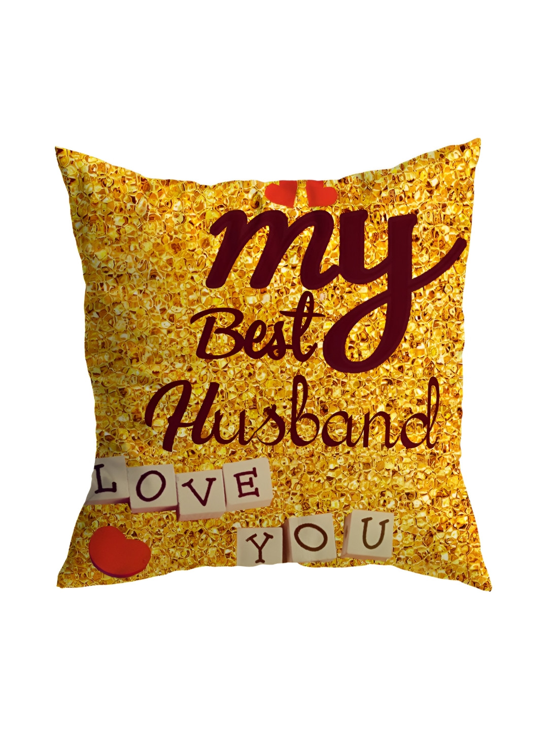 ARTBUG White & Yellow Printed Square Pre-Filled Cushion With Filler