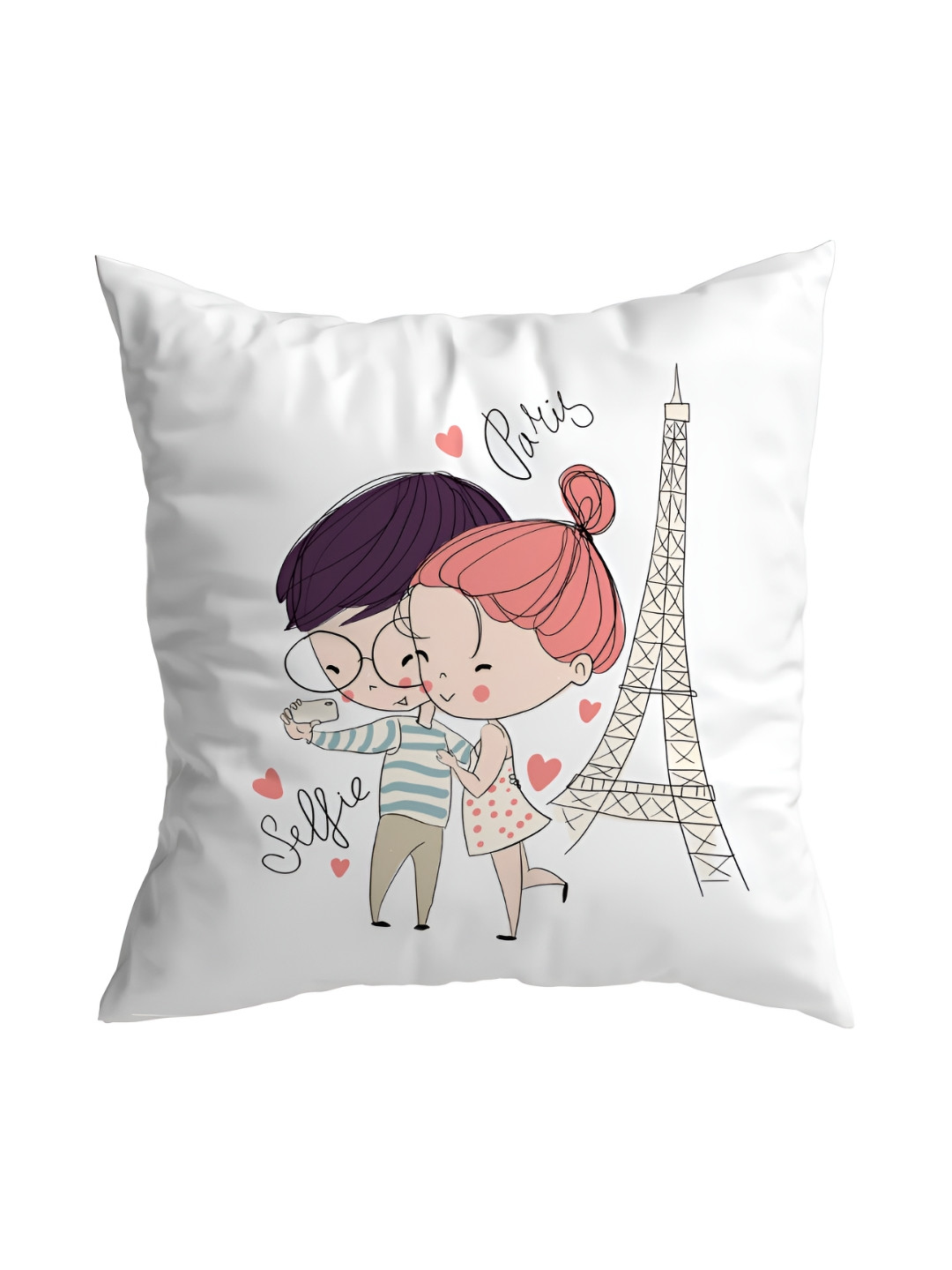 ARTBUG White & Yellow Printed Square Pre-Filled Cushion With Filler