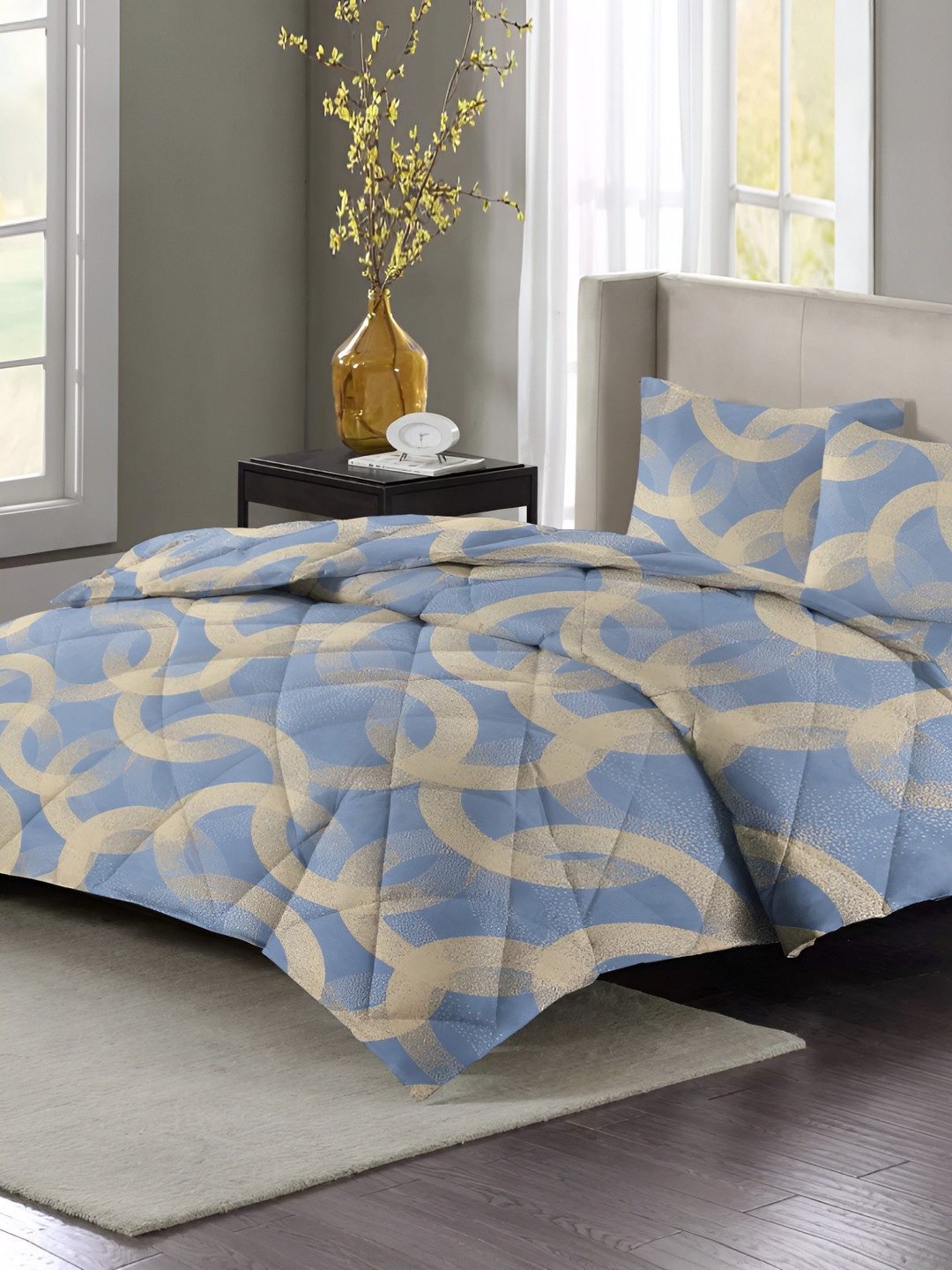 bsb home Silver-Toned & Gold-Toned Geometric Microfiber Double King Superfine Bedding Set