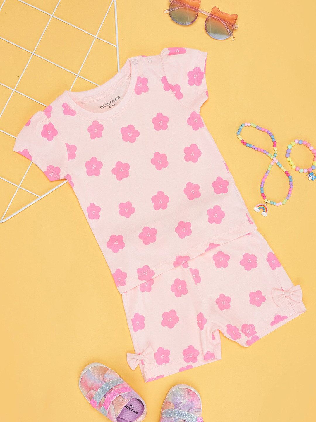 Pantaloons Baby Girls Floral Printed Pure Cotton Top With Shorts