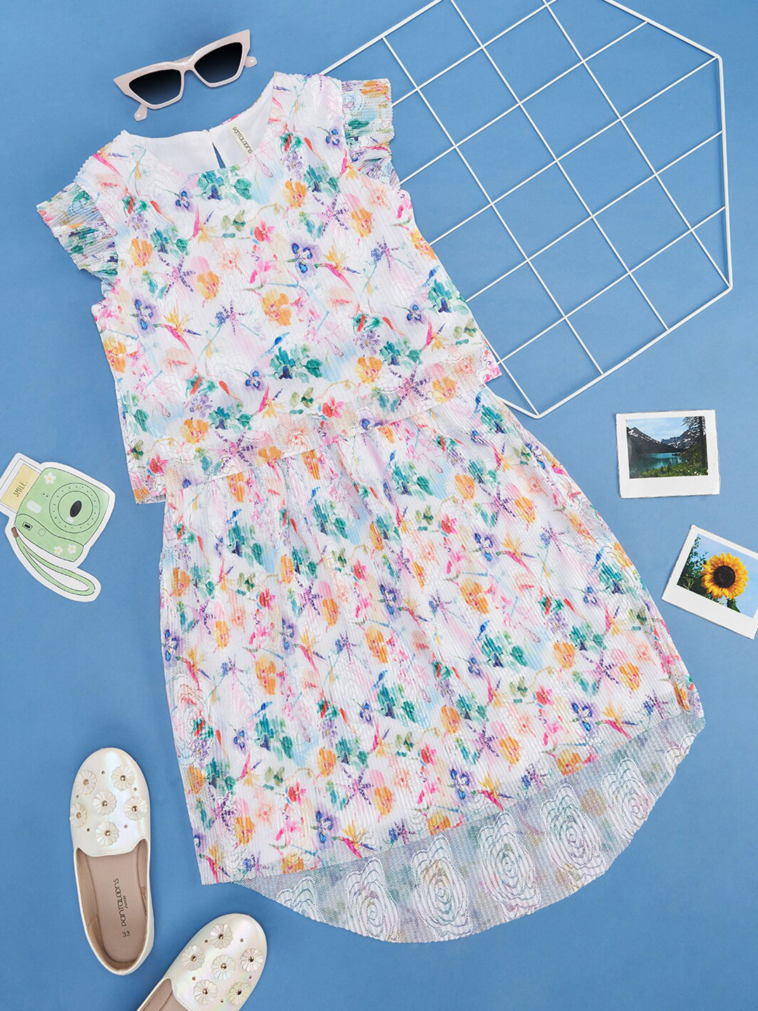 Pantaloons Junior Girls Floral Printed Top With Skirt
