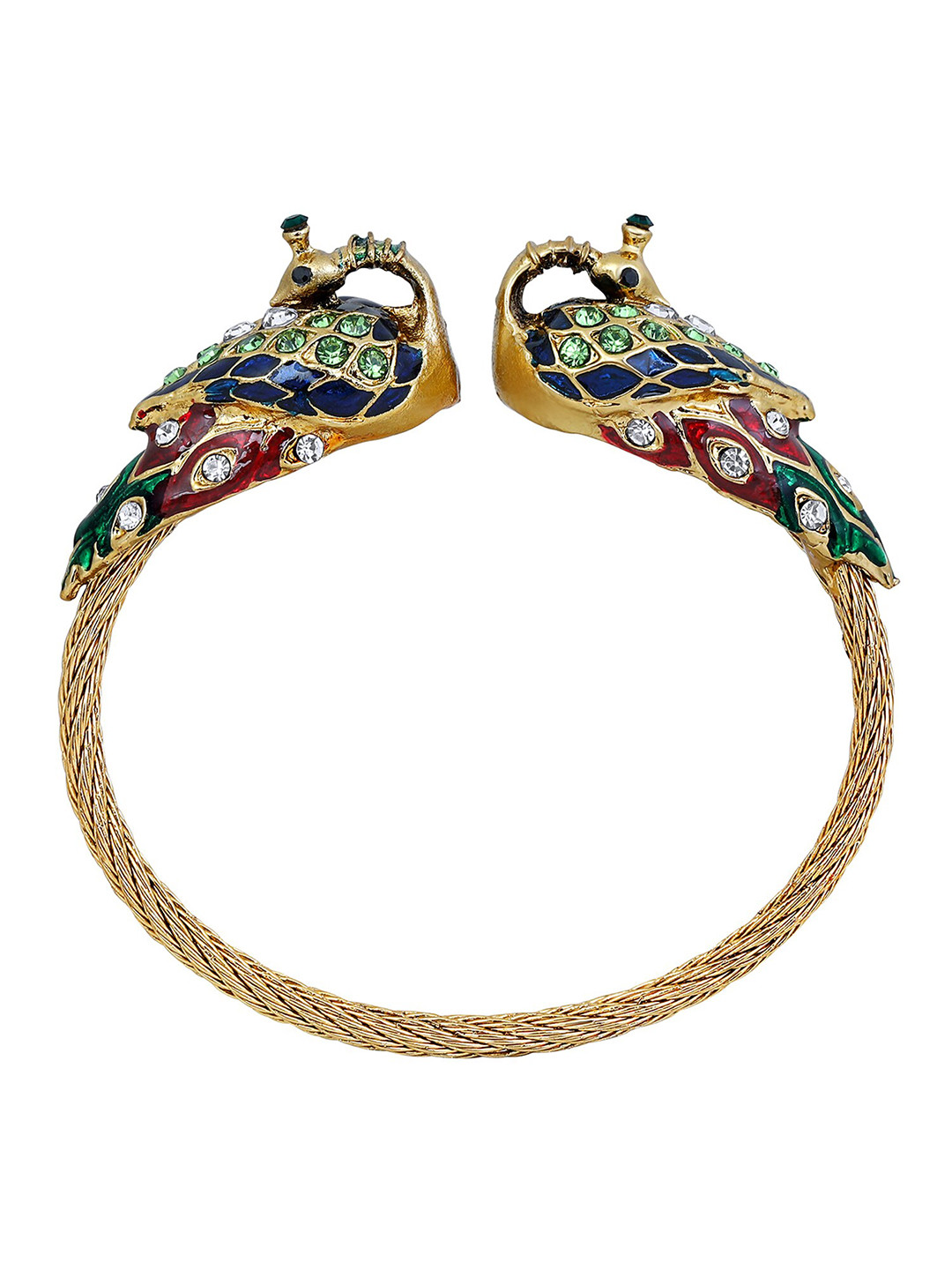 Mahi Meenakari Work Dual Peacock-Shaped Adjustable Kada