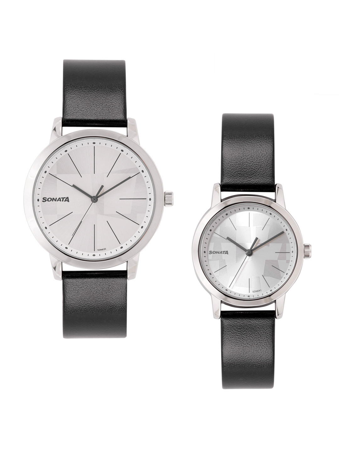 Sonata Unisex His and Her Watches Leather Analogue Watch  7712887047SL01P