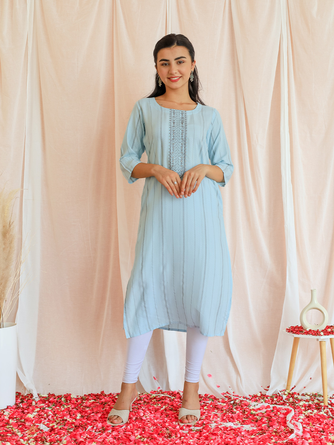 Gerua By Libas Striped Thread Work Straight Kurta