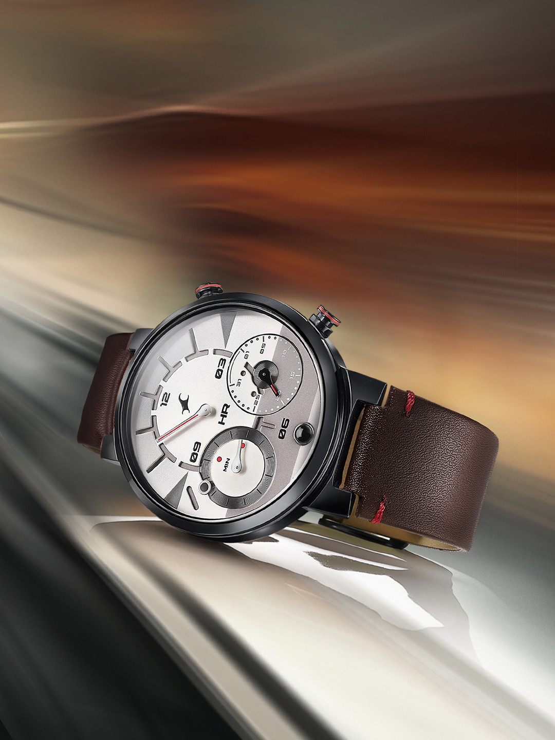 Fastrack Gambit Micromotor White Dial Brown Leather Strap Analog Watch for Men 3309NL01