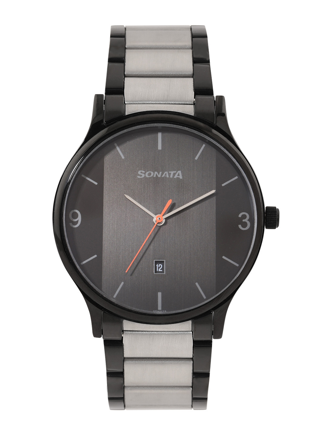Sonata Men Patterned Dial & Stainless Steel Bracelet Style Straps Analogue Watch 77105KM01