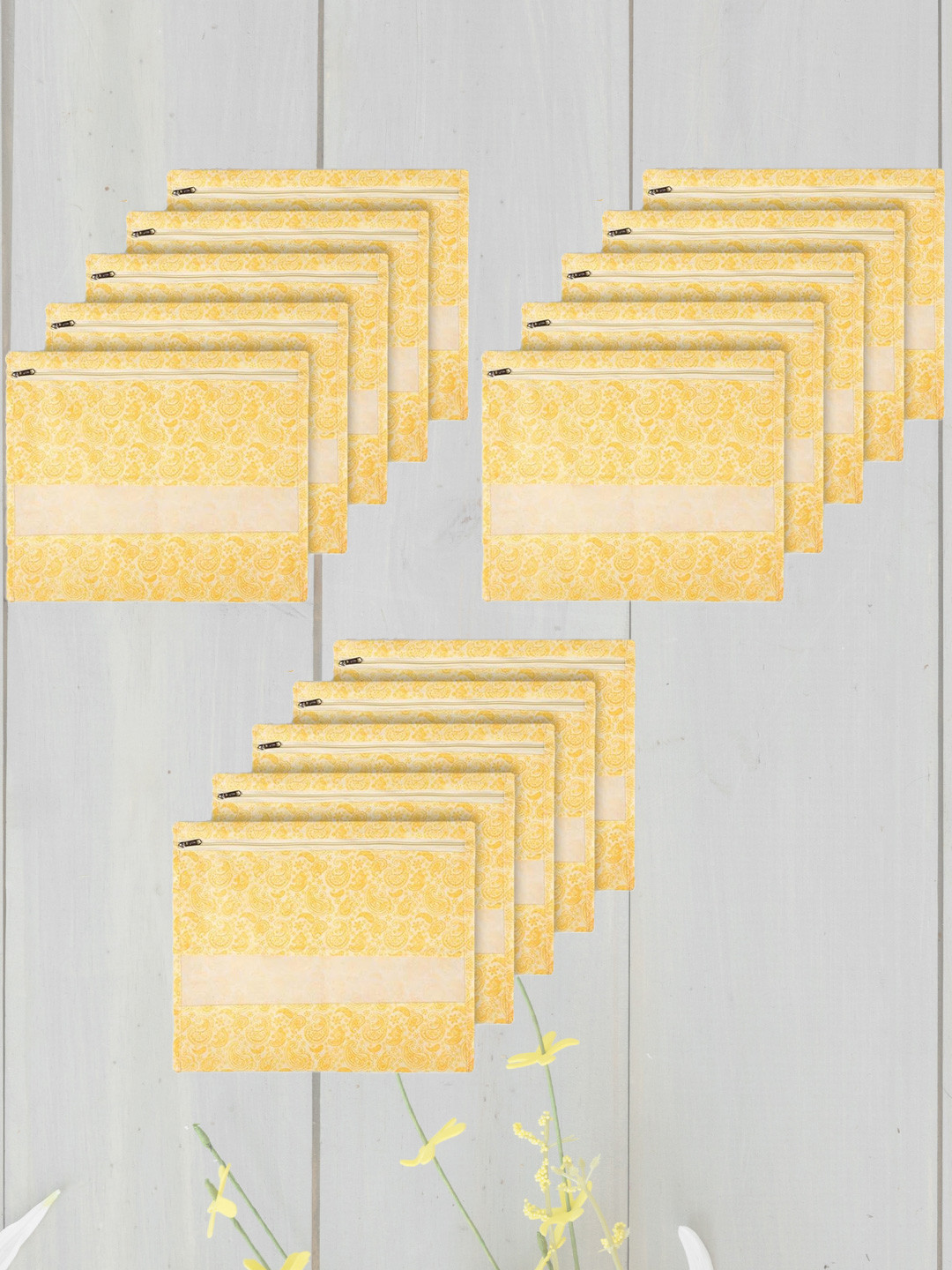 Kuber Industries Yellow 15 Pieces Reusable Saree Cloth Bag Organisers