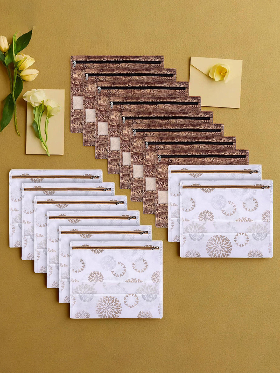 Kuber Industries Brown 16 Pieces Reusable Saree Cloth Bag Organisers