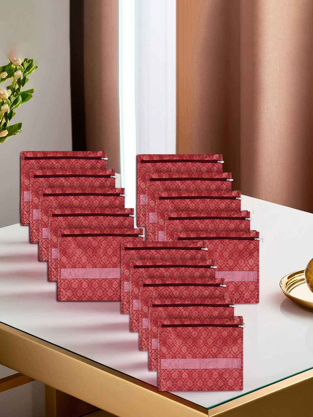 Kuber Industries Maroon 15 Pieces Printed Reusable Saree Organisers