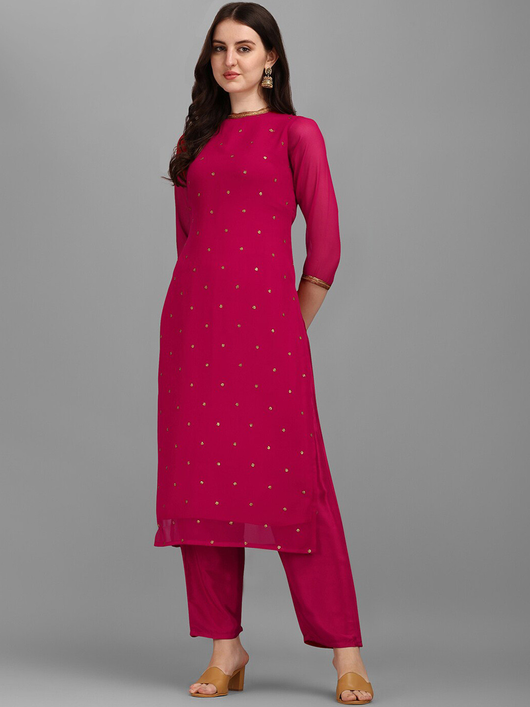 KALINI Floral Embroidered Sequinned Kurta With Trouser