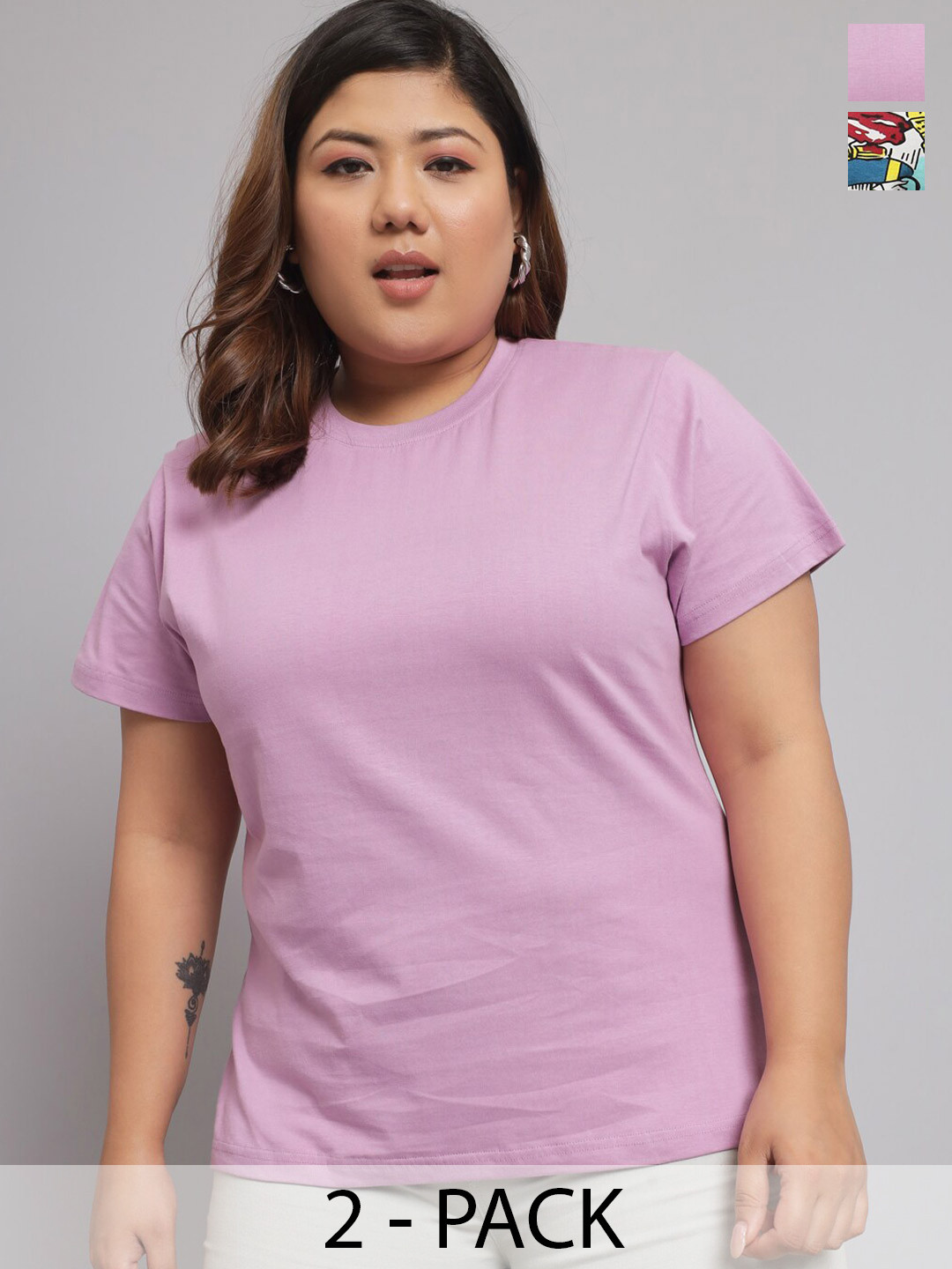 BEYOUND SIZE - THE DRY STATE Pack Of 2 Cotton Printed Pockets Plus size T-shirts