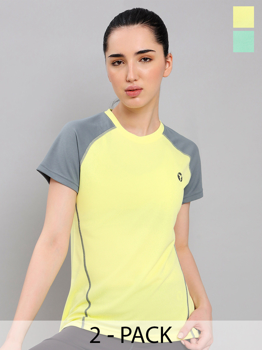 Technosport Pack of 2 Colourblocked Antimicrobial Slim Fit Short Length T-shirts