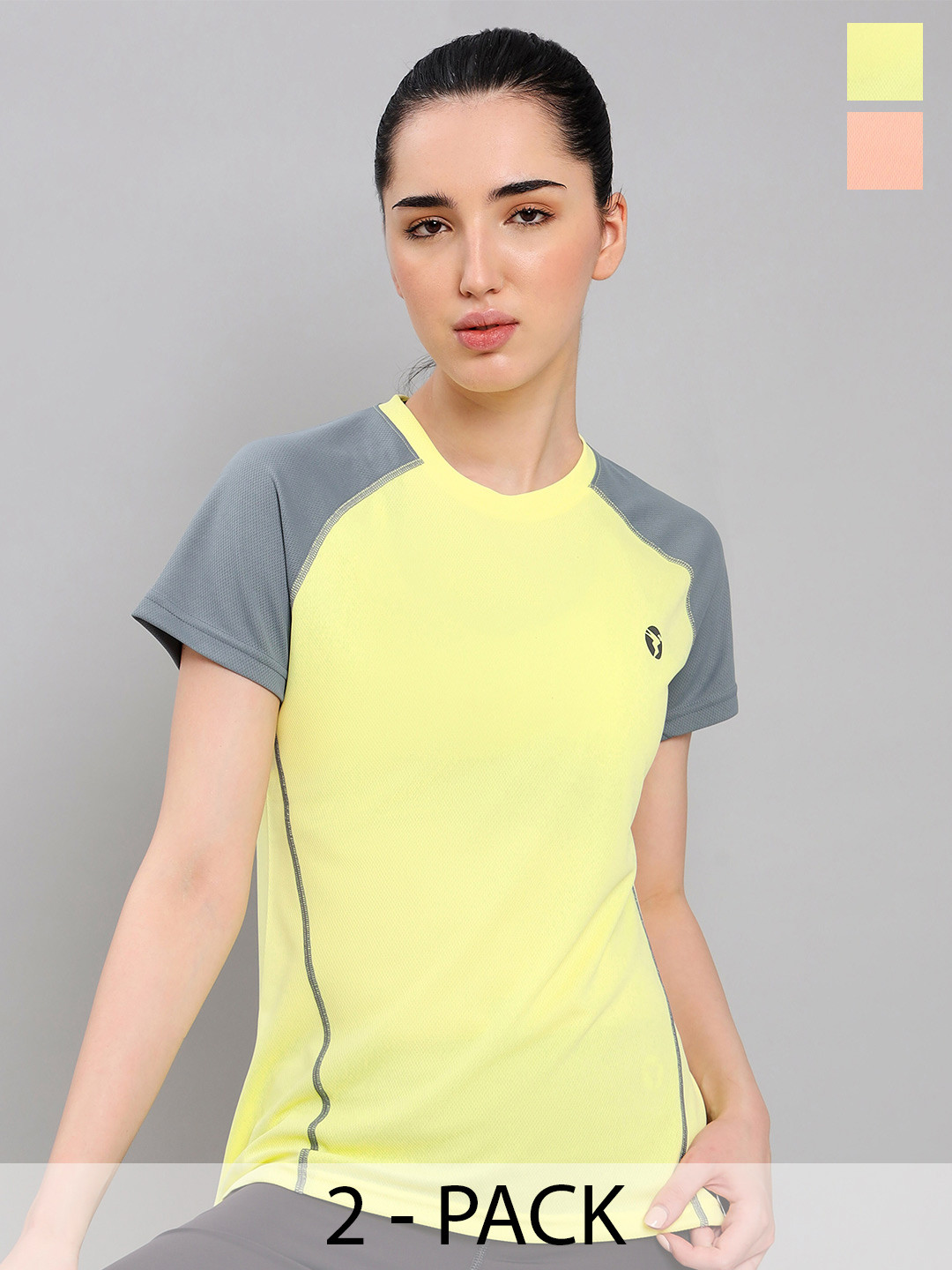 Technosport Pack of 2 Colourblocked Antimicrobial Slim Fit Short Length T-shirts