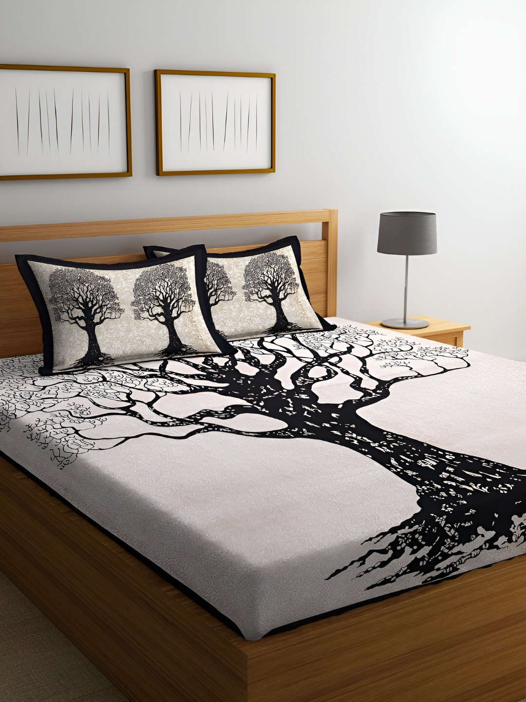 UNIQCHOICE Jaipuri Traditonal Black Floral Cotton 144 TC Queen Fine Bedsheet with 2 Pillow Covers-94 x 85 inches