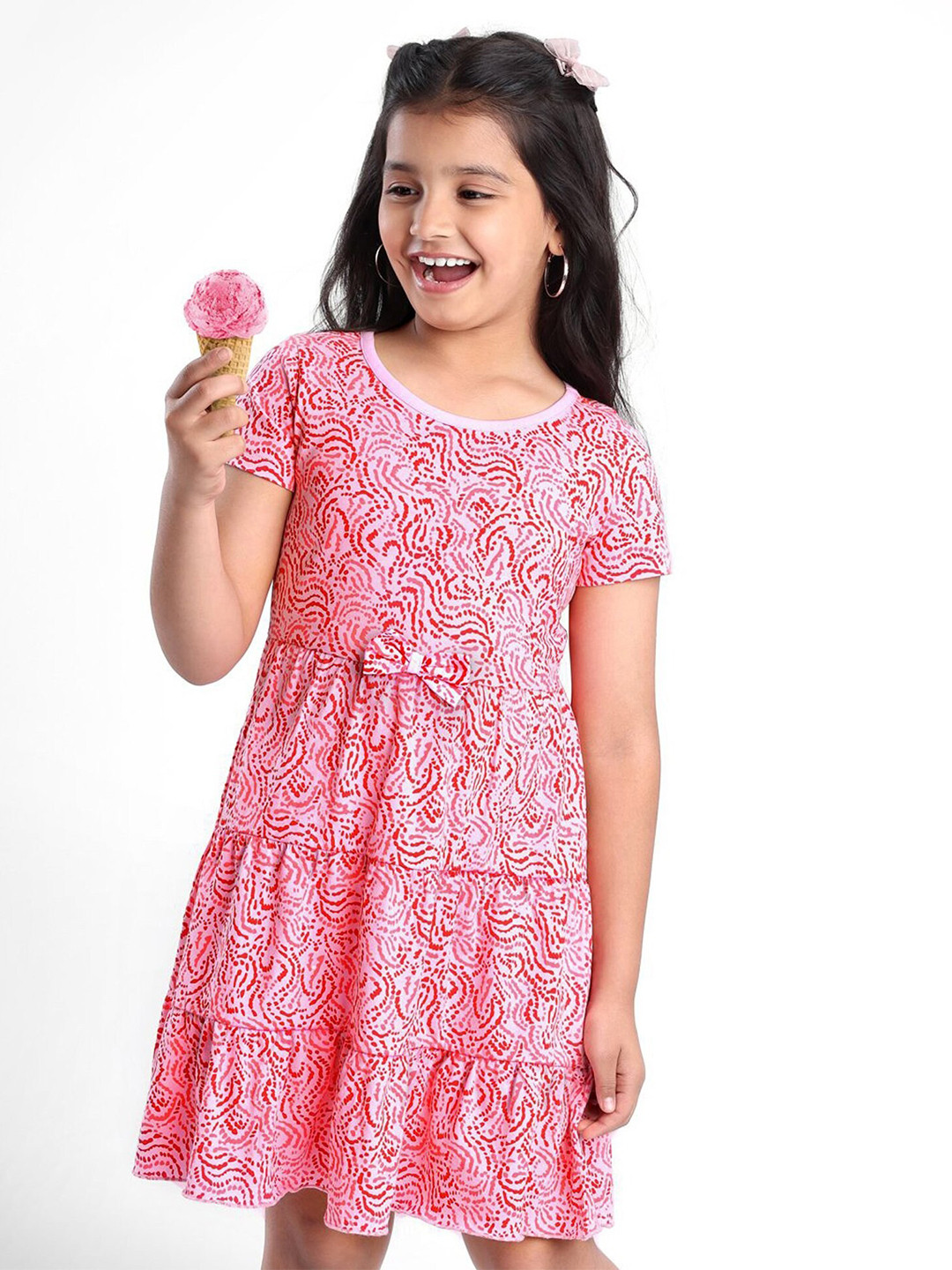 Hola Bonita Girls Abstract Printed Tiered Pure Cotton A-Line Dress