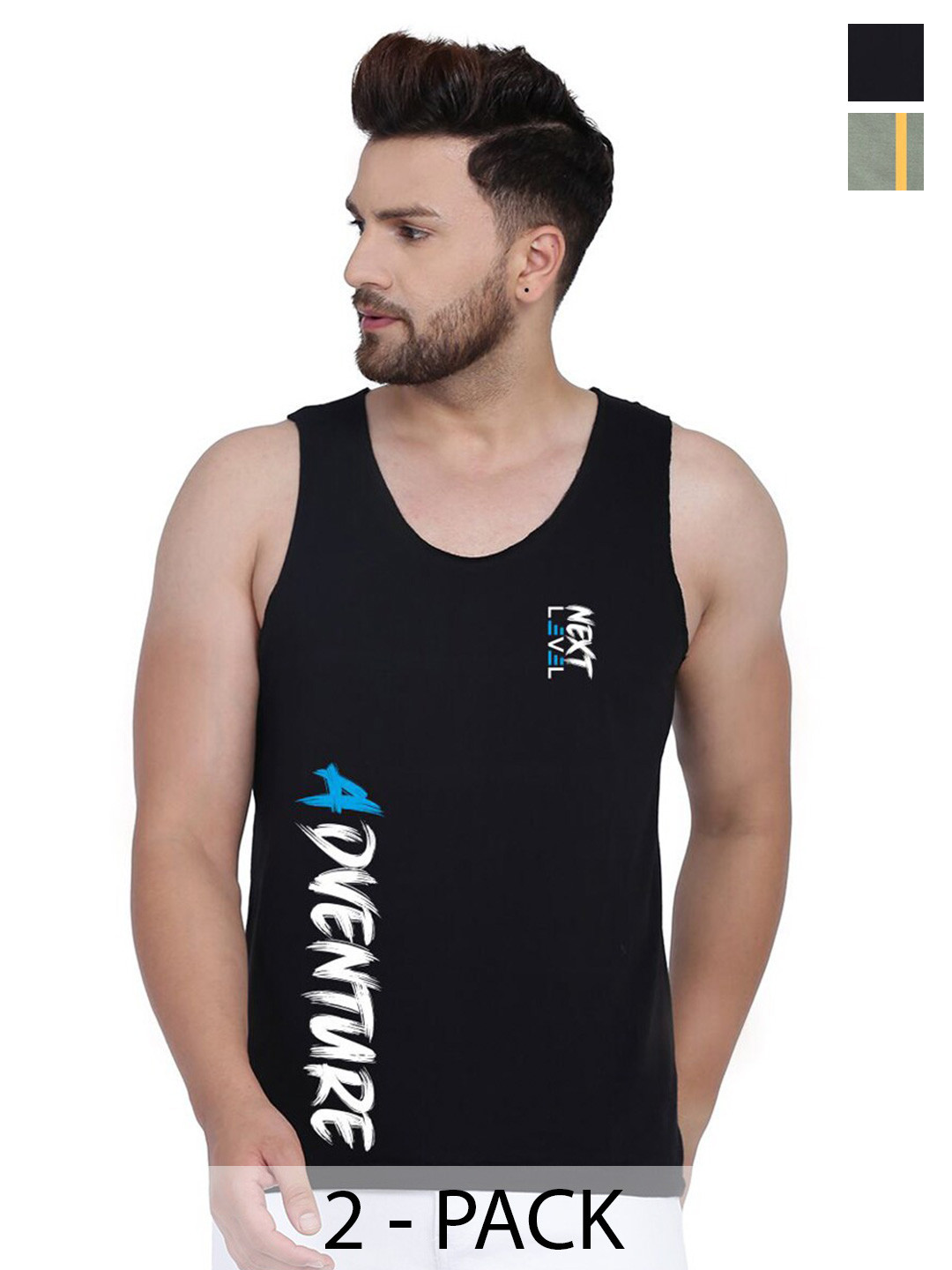 SLOWLORIS Pack Of 2 Typography Printed Cotton Innerwear Vests