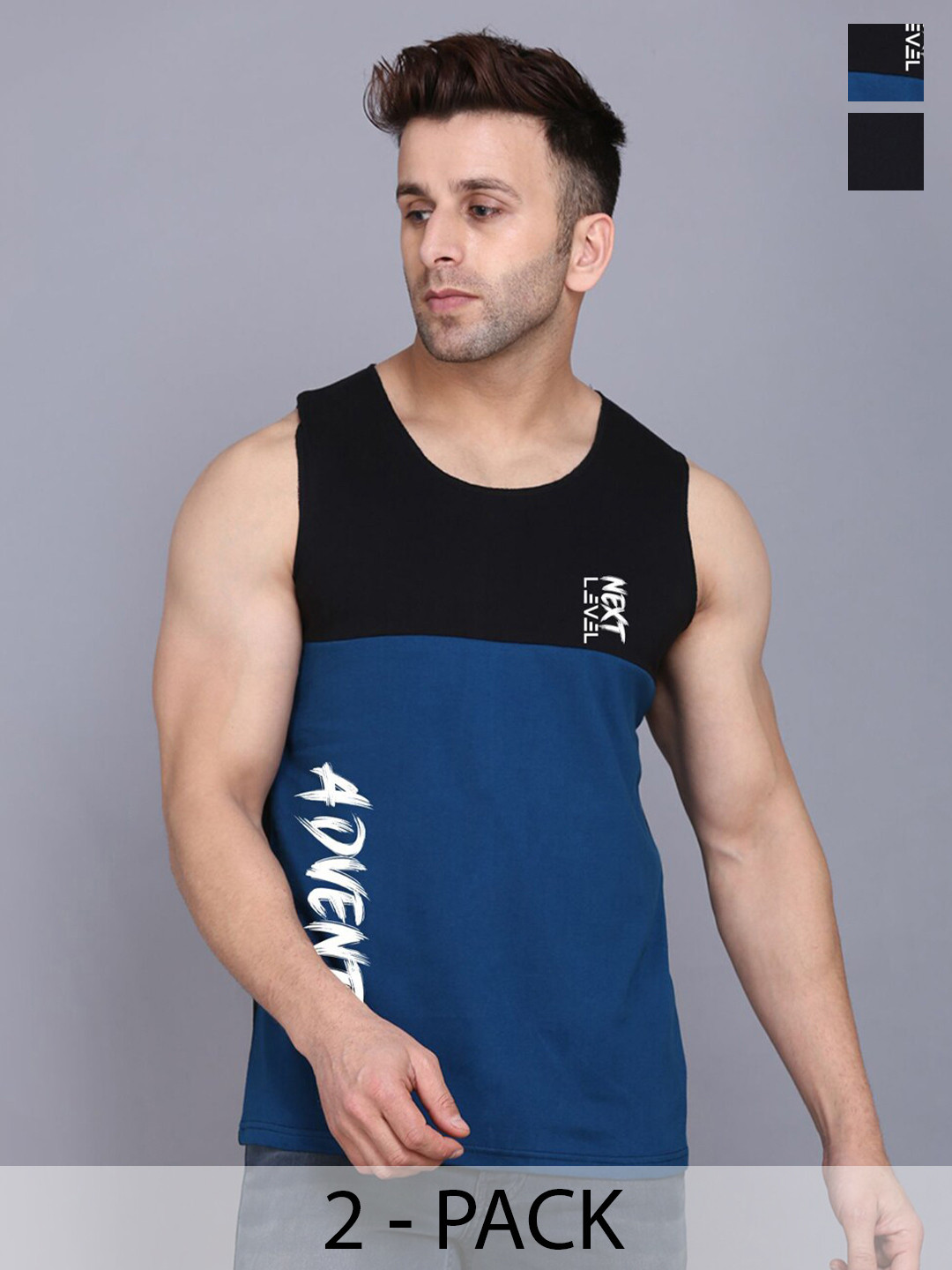 SLOWLORIS Pack Of 2 Typography Printed Sleeveless Round Neck Basic Vest