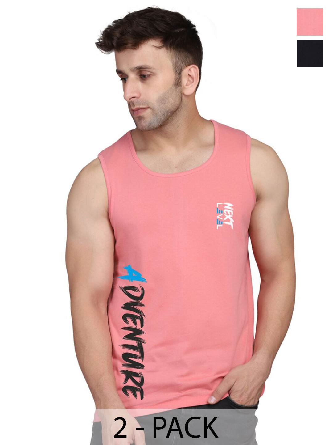SLOWLORIS Pack Of 2 Typography Printed Sleeveless Round Neck Basic Vest