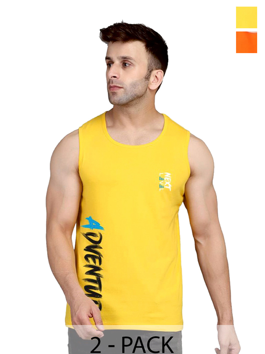 SLOWLORIS Pack Of 2 Typography Printed Cotton Innerwear Vests