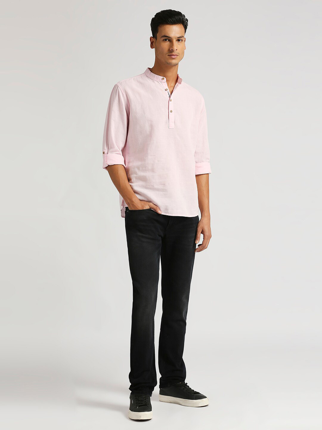 Pepe Jeans Jaime Opaque Mandarin Collar Cotton Linen Casual Shirt