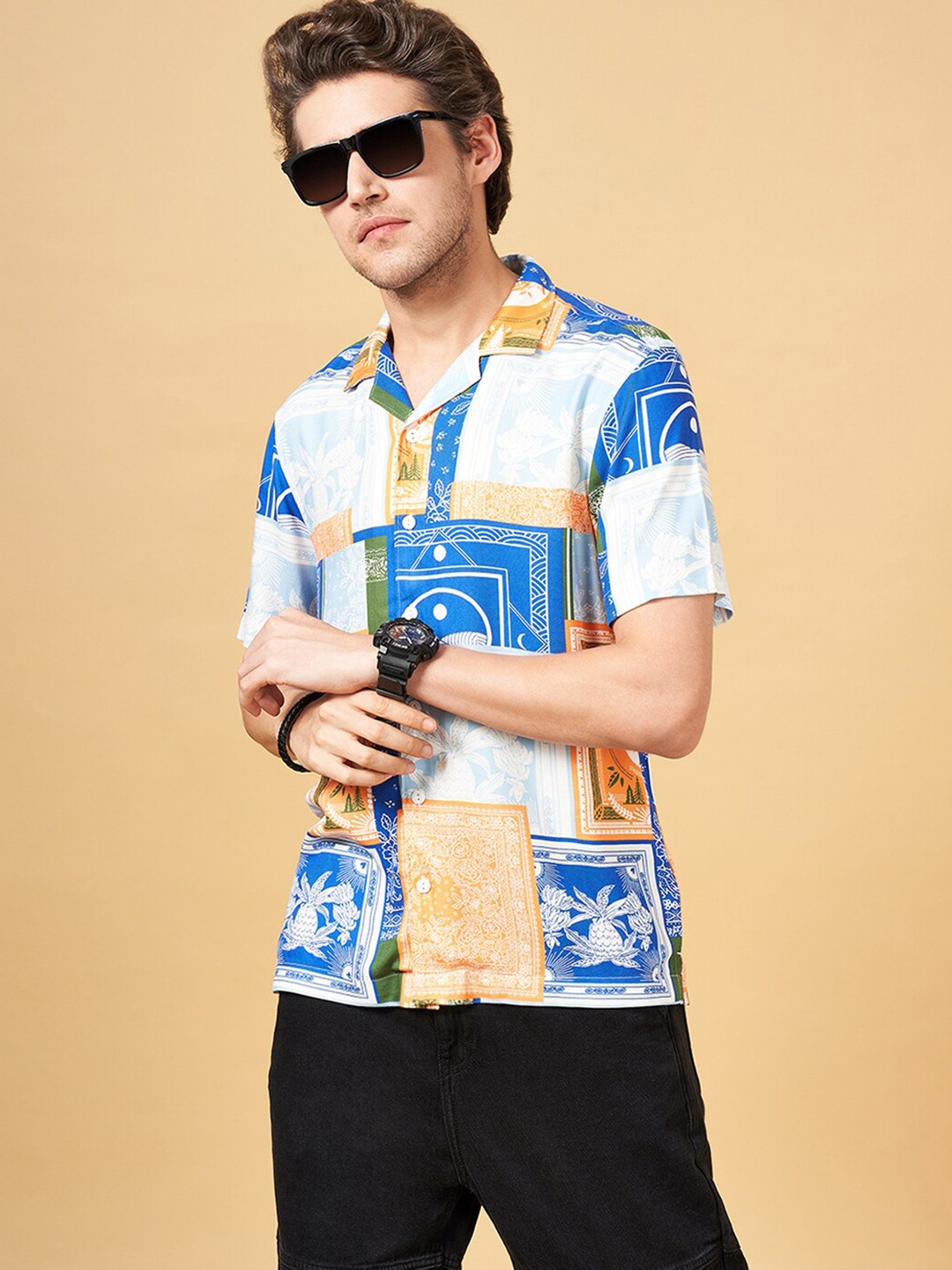 People Orange Slim Fit Floral Printed Casual Shirt