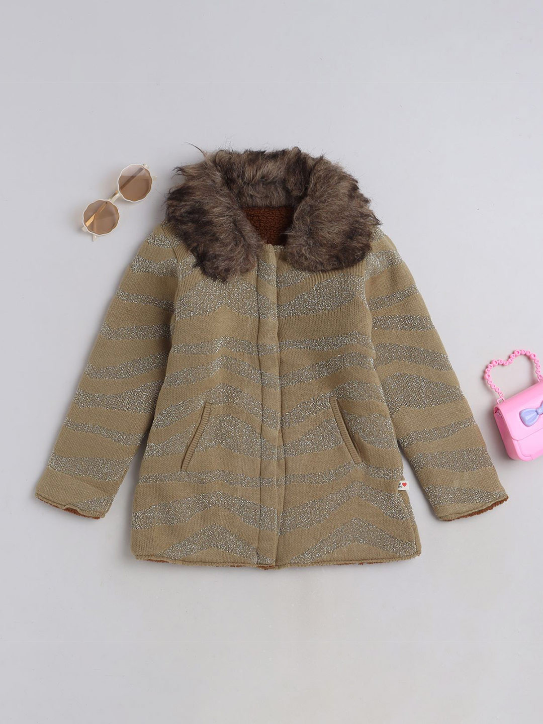 Yellow Apple Girls Striped Woollen Cardigan Sweaters