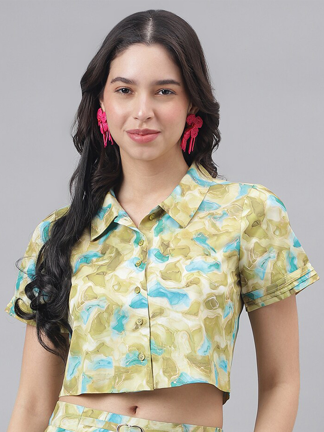 Latin Quarters Tie and Dyed Shirt Style Crop Top