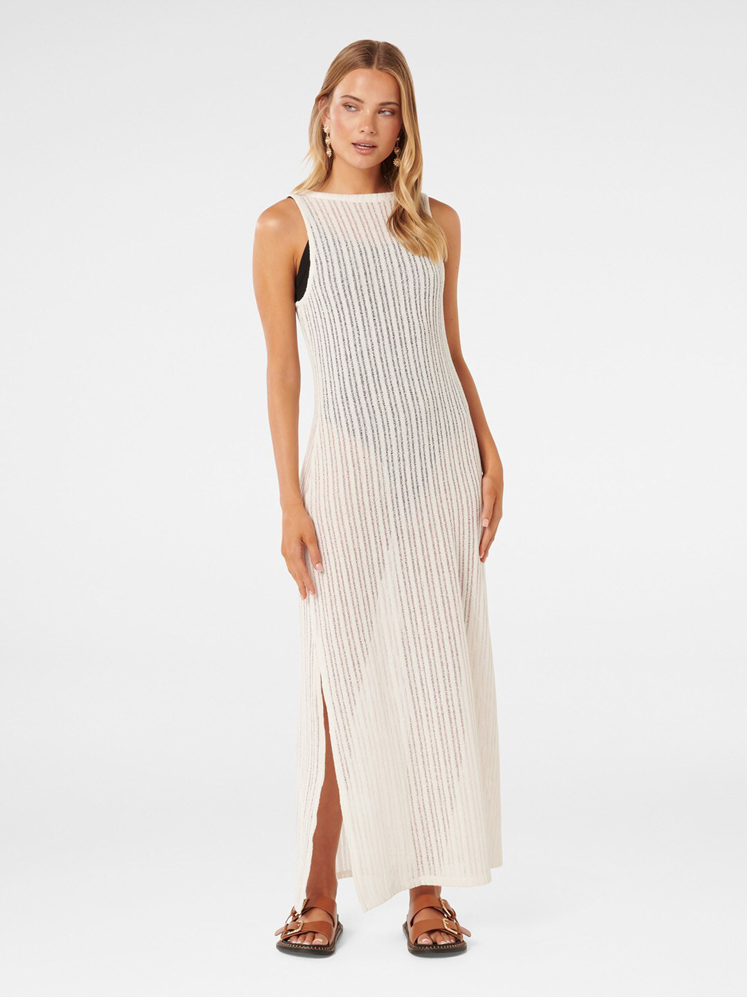 Forever New Self Design Sleeveless Semi Sheer Maxi Dress