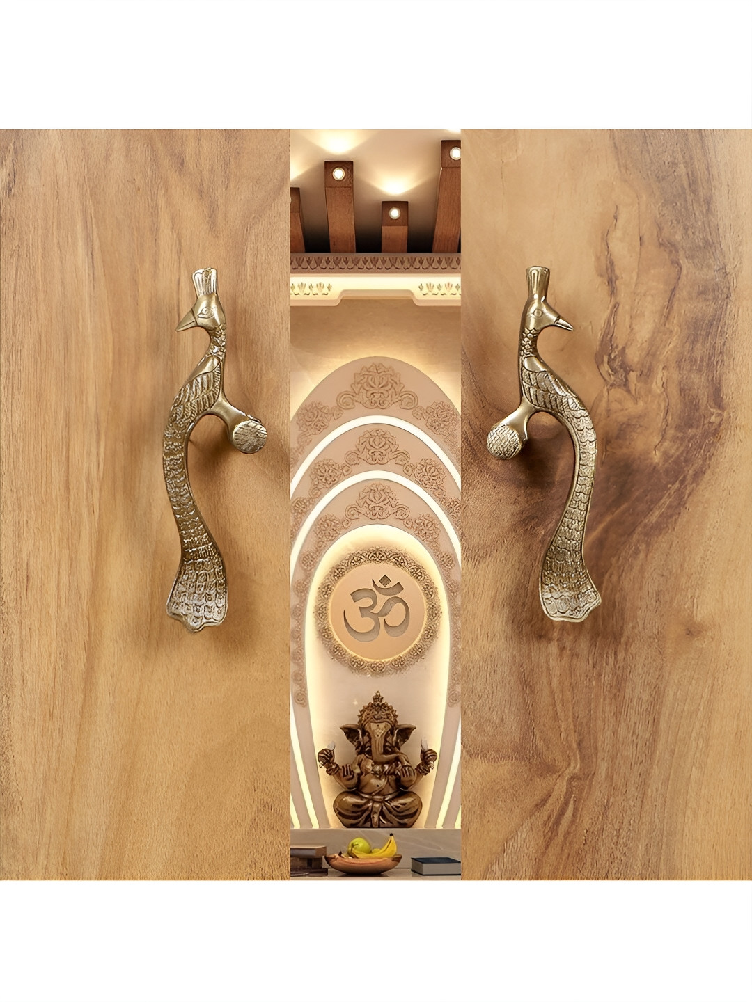 Two Moustaches Brown 2 Pieces Textured Peacock Design Brass Door Handles