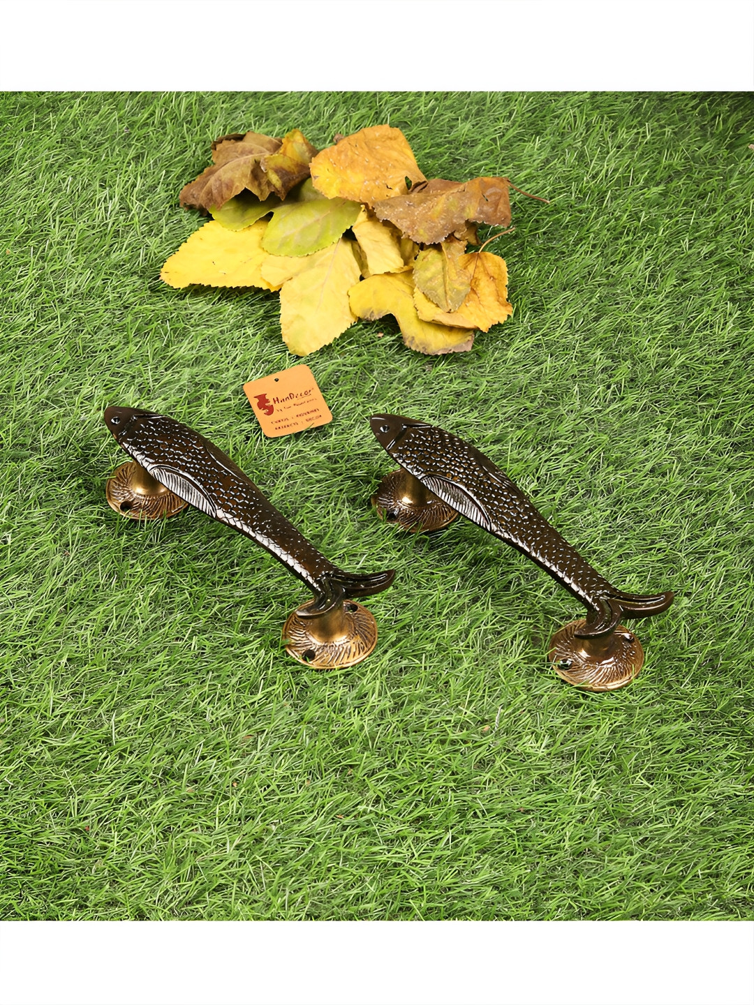 Two Moustaches Brown 2 Pieces Fish Brass Design Door Handles