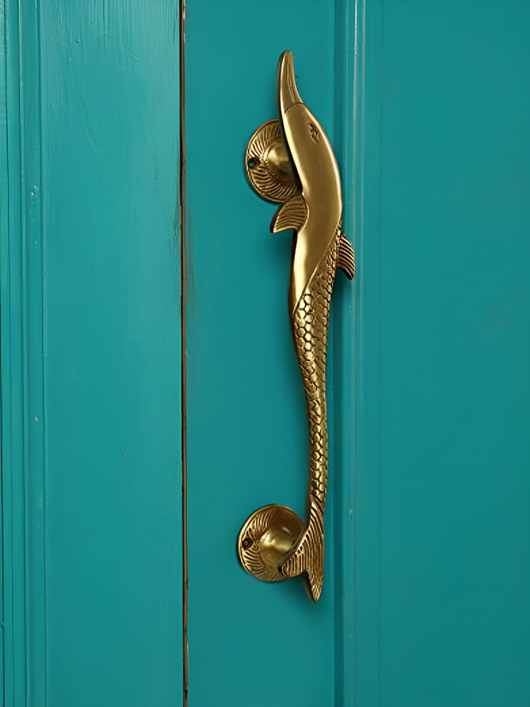 Two Moustaches Brown Dolphin Design Brass Door Handle