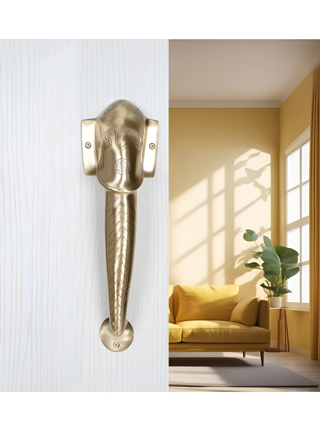 Two Moustaches Brown Elephant Brass Door Handle