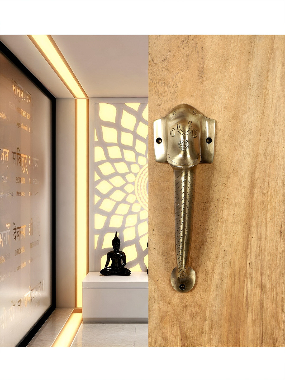 Two Moustaches Brown Elephant Design Brass Door Handle