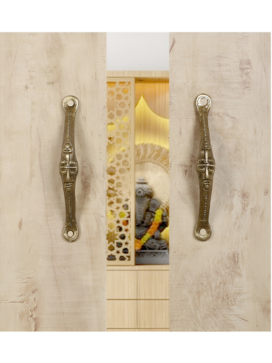 Two Moustaches Brown 2 Pieces Tribal Face Brass Door Handles