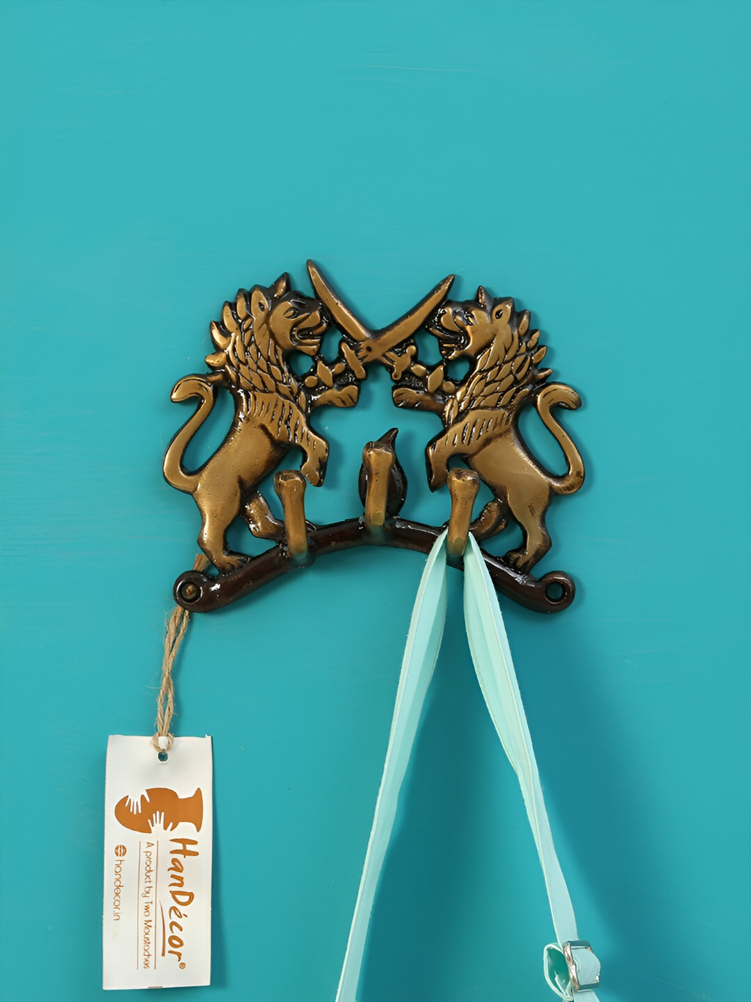 Two Moustaches Copper Toned Fighting Lions Key Holder