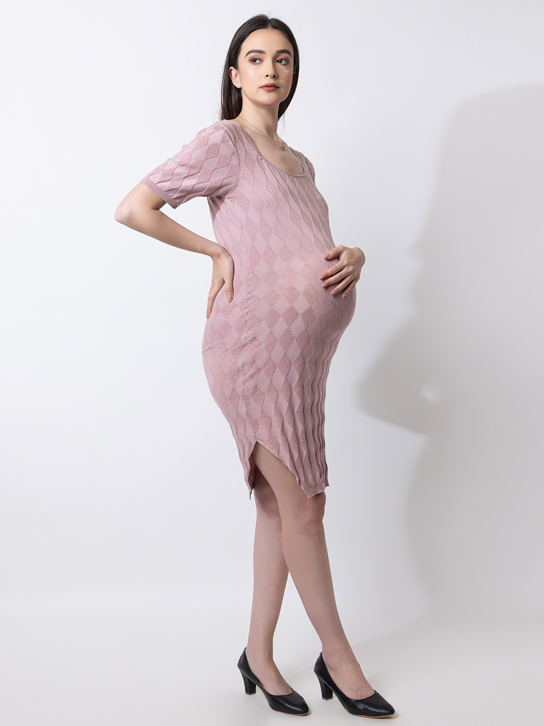 ARMISTO Self Design Pure Cotton Maternity Fit Sheath Midi Knit Dress