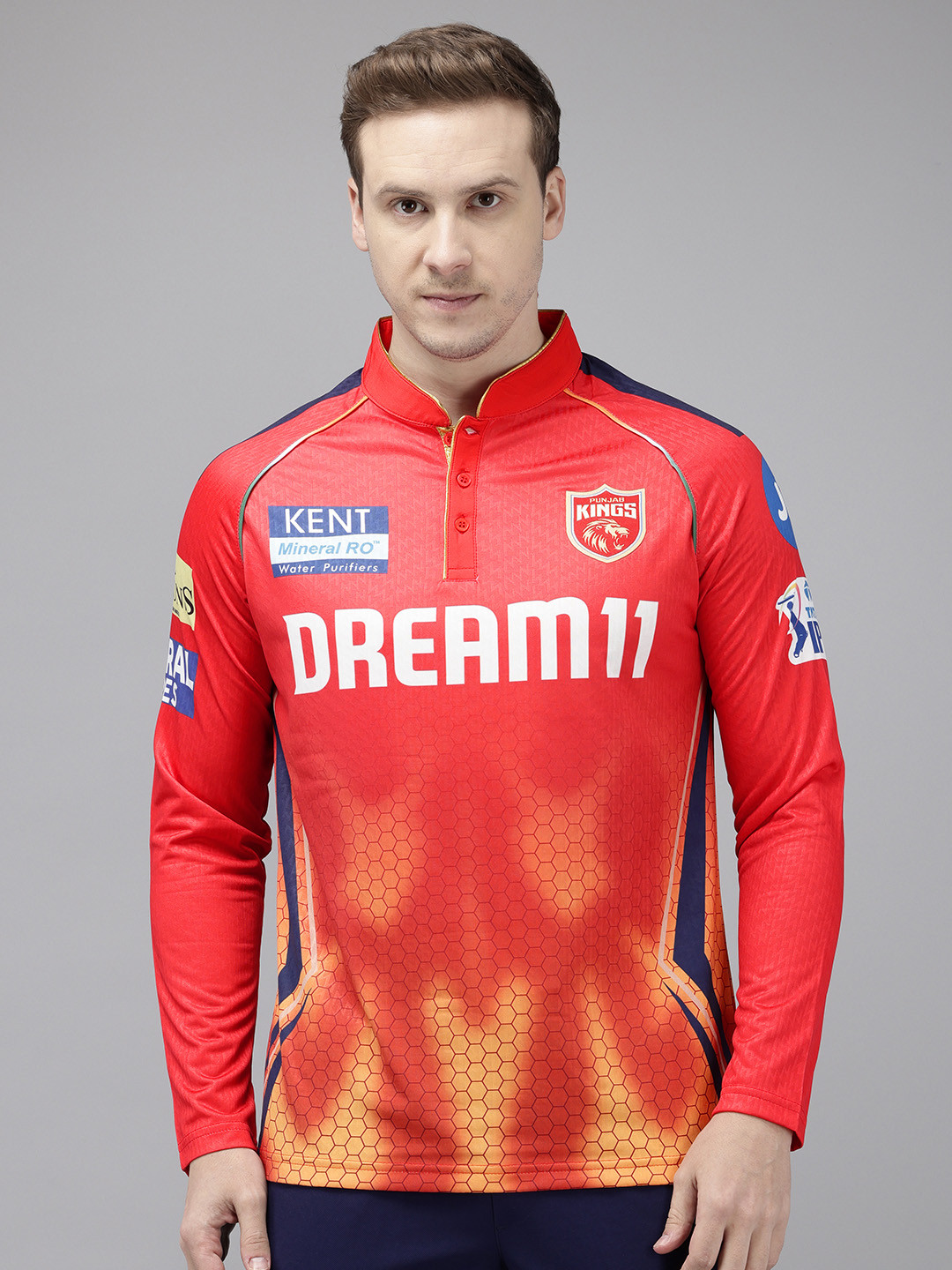 playR PBKS Official Match Printed Henley Neck Dri-FIT Jersey T-shirt