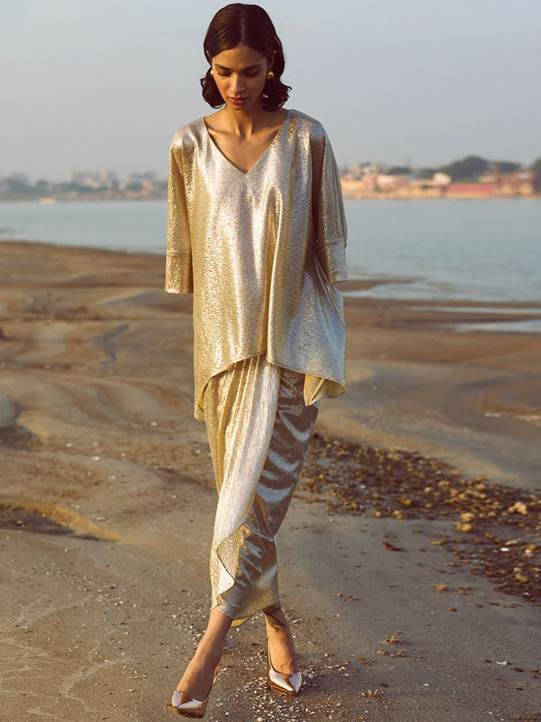 Dash and Dot Shimmer Wrap Maxi Skirt