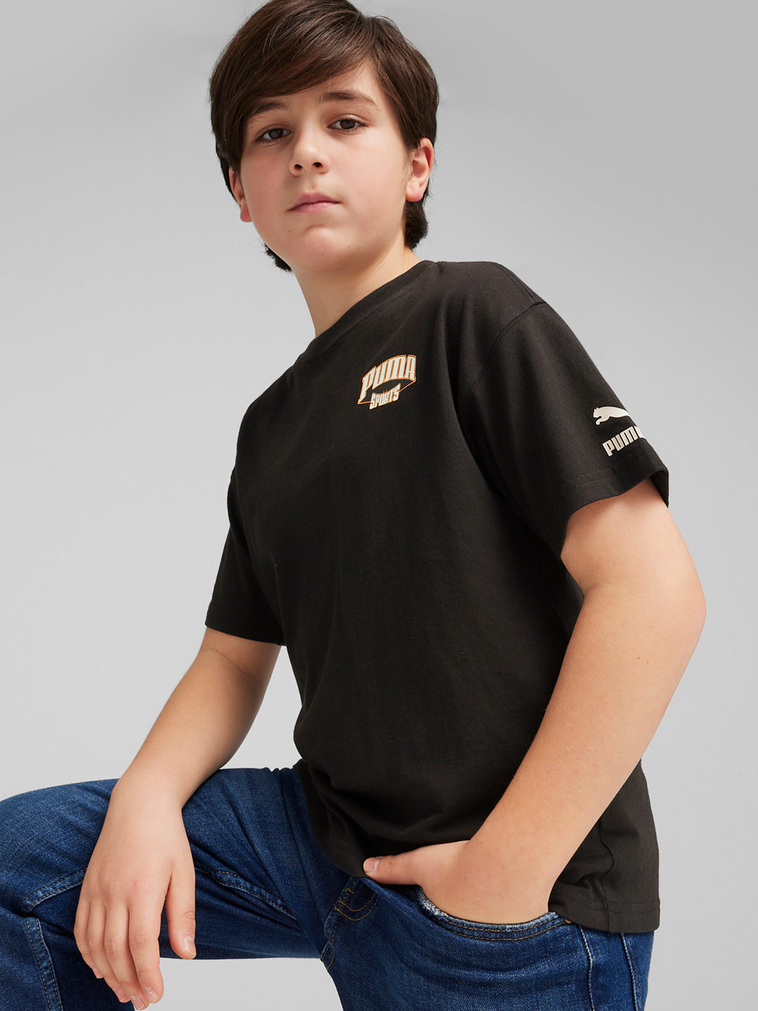 Puma FOR THE FANBASE Youth Graphic Brand Logo Back Print Relaxed Fit Pure Cotton T-shirt