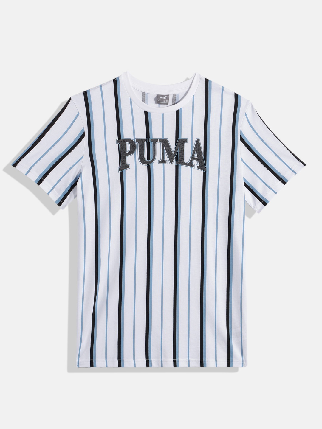 Puma Boys Squad Summer Youth Multi Stripes & Brand Logo Print Knitted Pure Cotton T-shirt