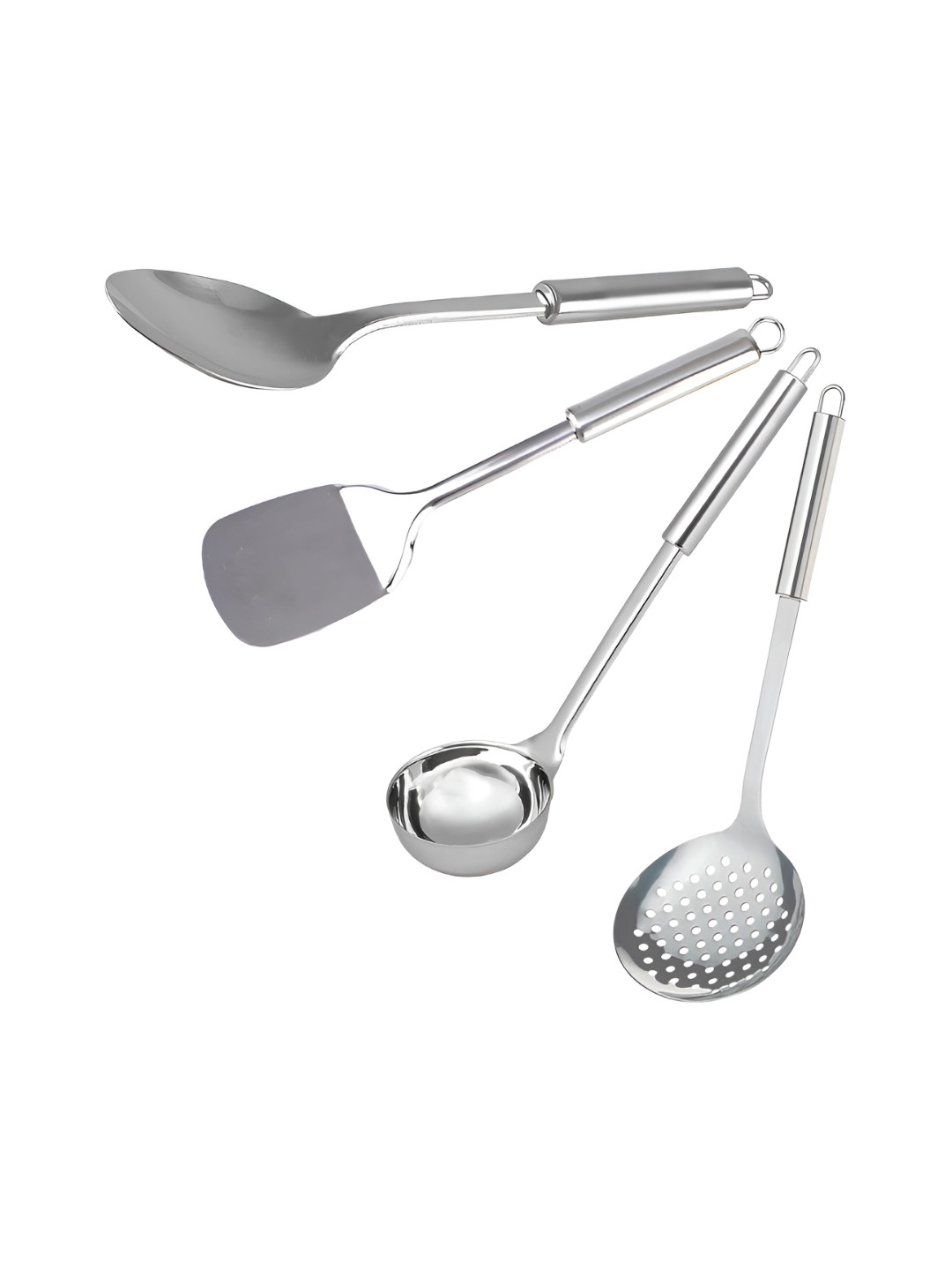 Kuber Industries 4-Pcs Stainless Steel Skimmer Ladle Spoon & Spatula Serving Set