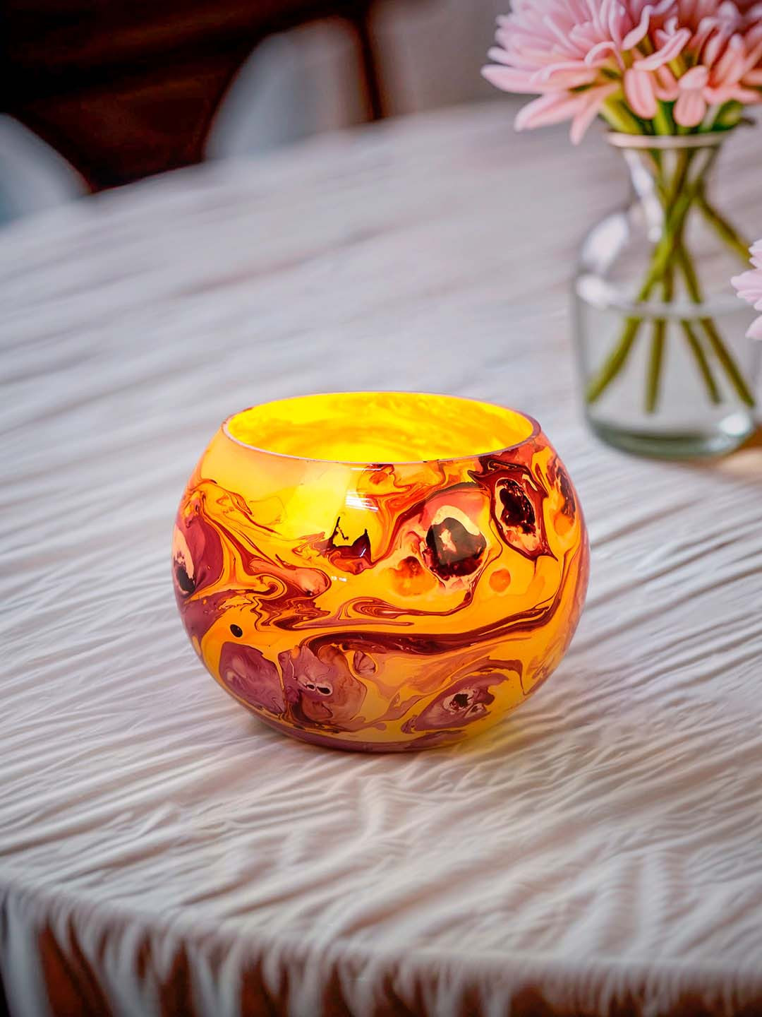 Fos Lighting Red and Yellow Round Glass Tea Light Candle Holder